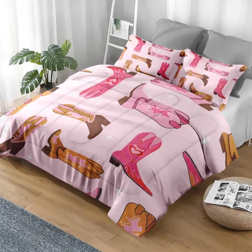 Miniatura 2 de Pamnest Juego de edredón tamaño Twin, ropa de cama suave retro vaquera occidental de 2 piezas para niños y adultos, juego de edredón estético