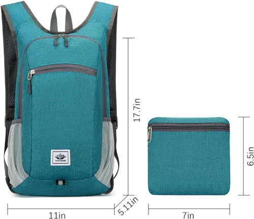 Miniatura 5 de DOJUNS Mochila de senderismo de 15 litros, mochila de viaje pequeña, ligera, plegable, plegable, mochilas de campamento para mujeres y hombres Negro