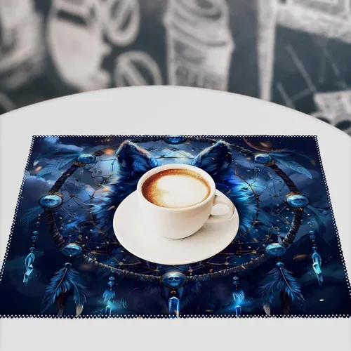 Miniatura 7 de Wolf Dream Catcher Placemats Set of 6 Resistant Table Mats Washable Place Mats for Dinner Party Table Decoration