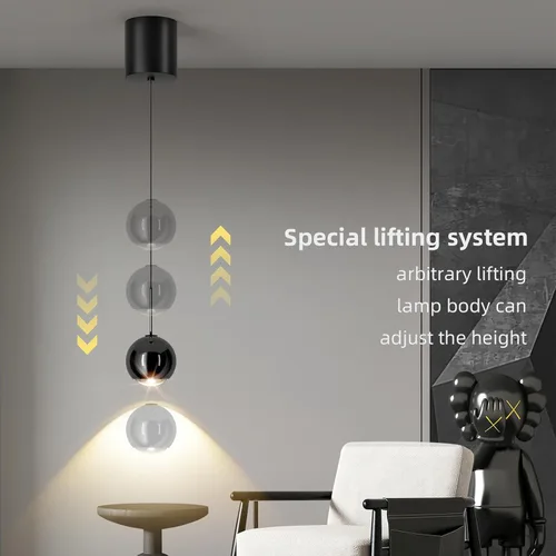 Miniatura 4 de ziidoo Lámpara colgante moderna negra con forma de globo, rotación de 90 grados arbitrariamente ajustable, electrochapada, lámpara colgante