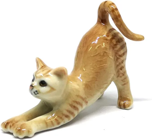 Miniatura 6 de Figura coleccionable en miniatura de cerámica marrón lindo gato estatuilla casa de muñecas hecha a mano