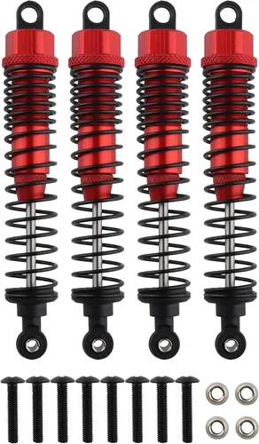 Miniatura 20 de 4 amortiguadores delanteros y traseros, suspensión ajustable de 3.858 in de aluminio para autos RC 1/10 HSP 94166 94106 94107 94155 94170 Buggy Rojo