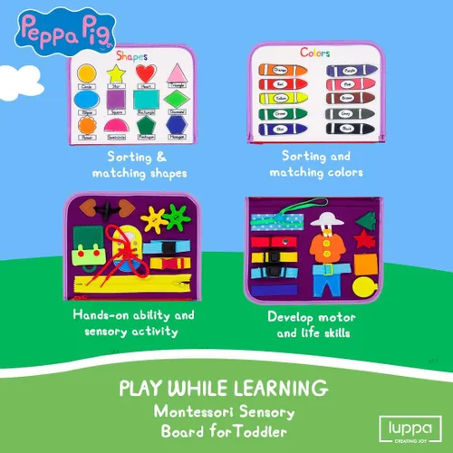Miniatura 3 de Peppa Pig Tablero Ocupado para Niños Pequeños – Juguetes Montessori para niños de 1, 2, 3, 4 años, Tablero Sensorial de Actividad Educativa