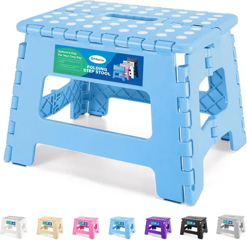 Miniatura 26 de Dyforce Taburete plegable de 16 pulgadas, capacidad de 400 libras, taburete plegable de plástico resistente para adultos, taburete con asa, fácil
