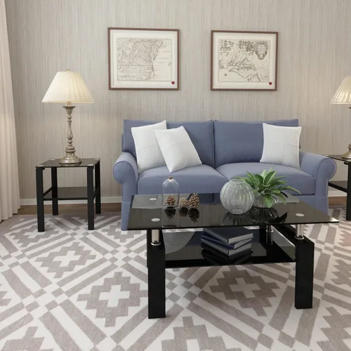 Miniatura 3 de Mesa de centro rectangular de vidrio para sala de estar, con mesa de vidrio templado y capa de MDF, para sala de estar y oficina