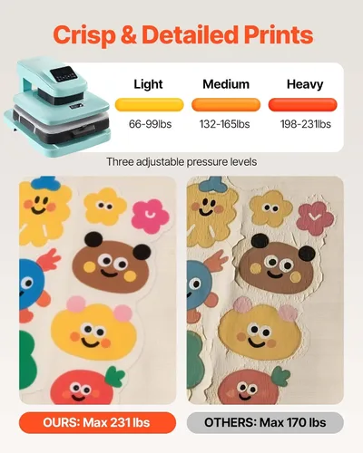 Miniatura 6 de Máquina de presión de calor automática VEVOR, 15 x 15 pulgadas, máquina de estampado para playeras con liberación automática y presión ajustable