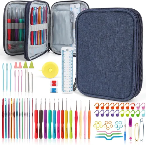 Miniatura 7 de Katech Juego de 85 ganchos de ganchillo, kit de ganchos de ganchillo con estuche de almacenamiento, agujas de tejer ergonómicas, kits de hilo
