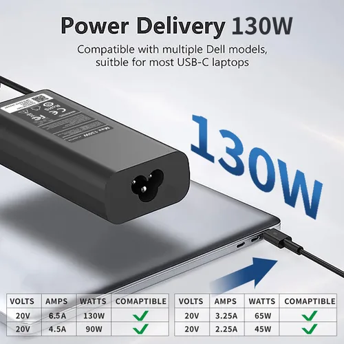 Miniatura 2 de Adaptador de corriente de repuesto para Dell 130 W, cargador USB C Slim AC - Precisión 3560 5550 5560 5570 5750 3551 3561 5760 XPS 15 17 9500 9510