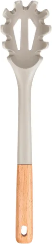 Tenedor de silicona para pasta, servidor de cuchara de fideos resistente al calor, colador de espagueti sin BPA, 12.8 pulgadas (caqui)