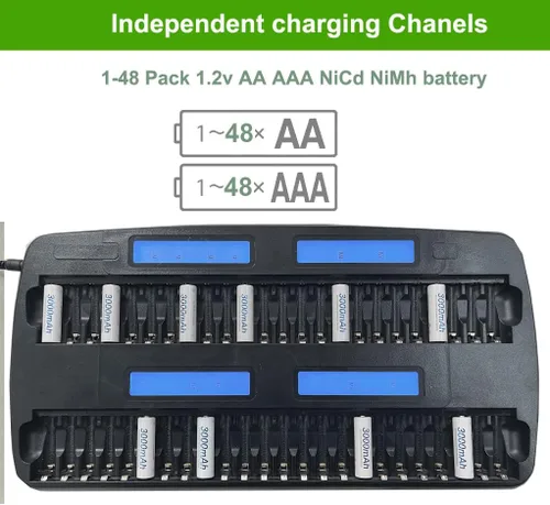 Miniatura 3 de Cargador de batería AA AAA grande de 48 bahías Pantalla LCD inteligente para 1.2 V doble A y triple A Ni-MH Ni-CD múltiples baterías recargables a