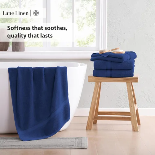 Miniatura 5 de LANE LINEN Juego de 4 toallas de baño 100% algodón (35 x 66 pulgadas), juego de toallas de baño extragrandes de algodón sin torsión, secado rápido