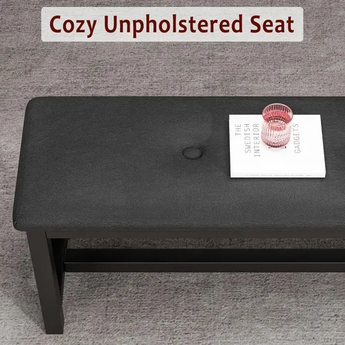 Miniatura 2 de Juego de mesa de comedor IDEALHOUSE para 4, mesa de cocina con banco tapizado, juego de mesa de comedor rectangular de 3 piezas con 2 bancos