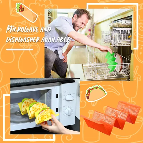 Miniatura 4 de Paquete de 60 soportes coloridos para tacos de plástico, platos grandes para bandejas de tacos para 2 o 3 cada estante para tortillas, soporte duro