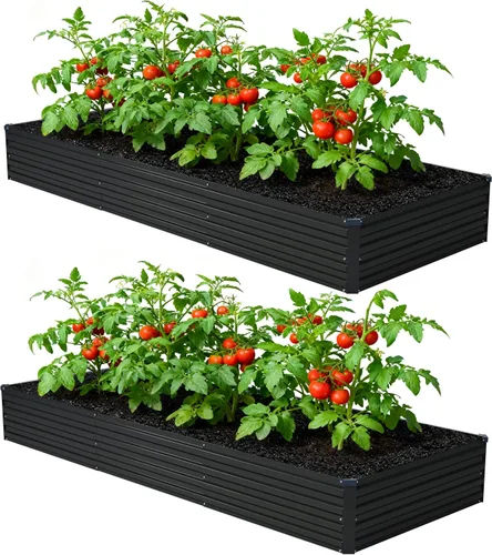 Miniatura 6 de Foxlang 4x3x1 pies (2 paquetes) Cama de jardín elevada galvanizada, juego de jardinera al aire libre de metal para patio, caja de maceta