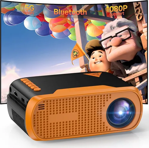 Mini proyector de video con WiFi Bluetooth, proyector de película portátil nativo 1080P, compatible con smartphone, TV Stick, PS5, laptop HDMI USB