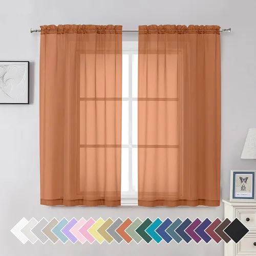 Miniatura 58 de Aiyufeng 2 paneles de cenefa transparente negra de 14 pulgadas de largo, cortinas cortas negras transparentes para dormitorio, cortinas de cocina