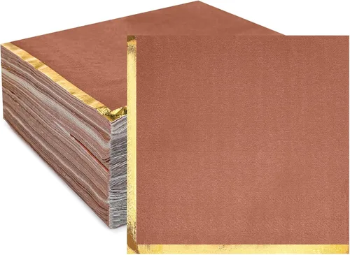 Miniatura 9 de Fulmoon Paquete de 100 servilletas de cóctel de papel de 2 capas con borde de lámina dorada para bebidas, postre, servilletas de papel desechables