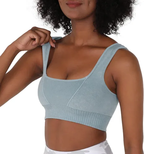 Miniatura 3 de ODODOS Sujetador deportivo sin costuras con cuello cuadrado para mujer, camiseta sin mangas acanalada, casual, espalda baja