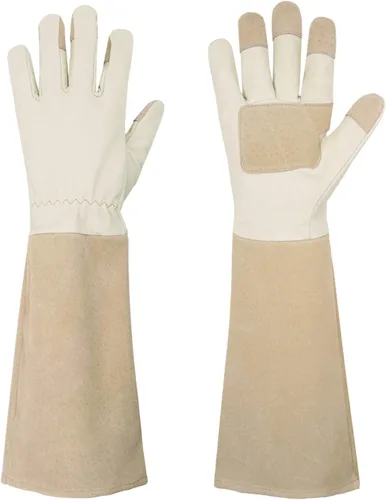 HANDLANDY Guantes de poda largos para hombres y mujeres, de piel de cerdo, guantes de jardinería de rosas, guantes transpirables y duraderos