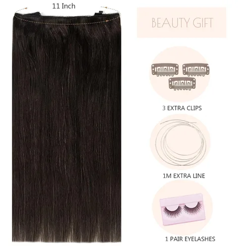 Miniatura 5 de Loxxy Extensiones de cabello con alambre, color negro natural, 14 pulgadas, 2.65 oz, 100% cabello humano real, extensión de cabello invisible