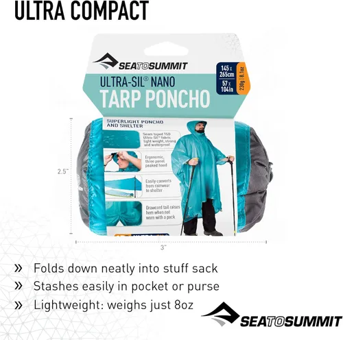 Miniatura 7 de Sea to Summit Ultra-Sil Nano Canvas Poncho 4 en 1 impermeable, cubierta del paquete, hoja de tierra y refugio Lima
