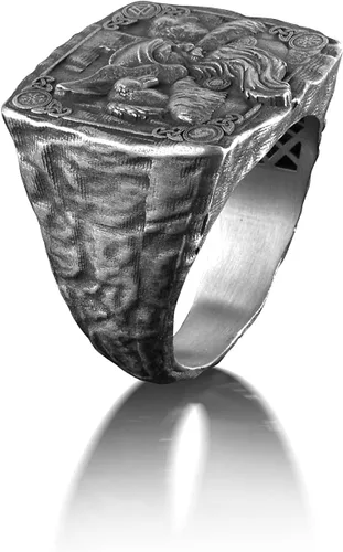 Miniatura 3 de BySilverStone Jewelry - Anillo de plata Odin The Viking God with Raven Signet, joyería de mitología escandinava, anillo para hombre de Hugin Munin