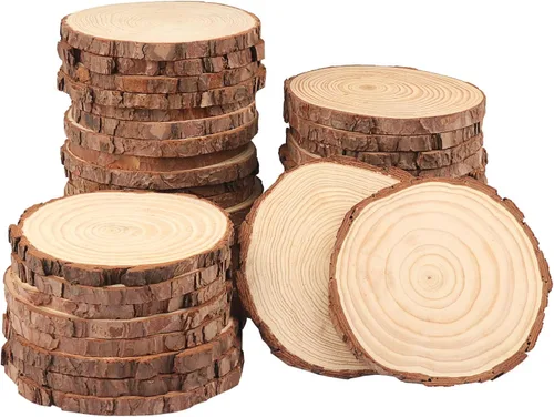 Miniatura 15 de 4 piezas de rodajas de madera natural de 10-12 pulgadas, círculos de madera de pino sin terminar con corteza para posavasos, manualidades DIY