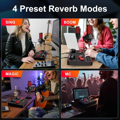 Miniatura 3 de Mezclador de audio, placa de sonido para transmisión en vivo, canto y juegos en PC/teléfono, interfaz de audio para micrófono de 3.5 mm, tarjeta