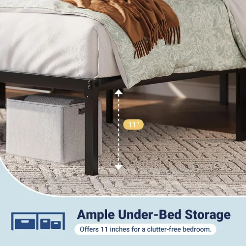 Miniatura 6 de Allewie Base de cama individual, camas de plataforma de metal de 12 pulgadas con espacio de almacenamiento, no requiere somier y fácil montaje, Negro