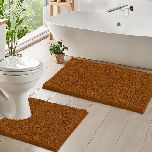 Miniatura 11 de LuxUrux Juego de 2 tapetes de baño de felpa extrasuave, material de microfibra de felpilla de 1 pulgada, color verde súper absorbente