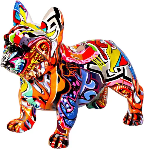 Miniatura 14 de Estatua de Bulldog Francés con Graffiti, Escultura Figurilla de Arte de Perro Animal, Decoración del Hogar para Sala de Estar, Dormitorio, Estante