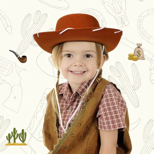 Miniatura 7 de Coume 20 sombreros de vaquero para niños, sombreros de fieltro para disfraz de cumpleaños de Halloween del oeste (marrón)