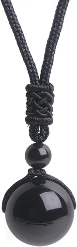 Miniatura 6 de iSTONE Collar unisex con dije de cuentas redondas auténticas, cadena de cuerda negra de 24 pulgadas para hombres y mujeres