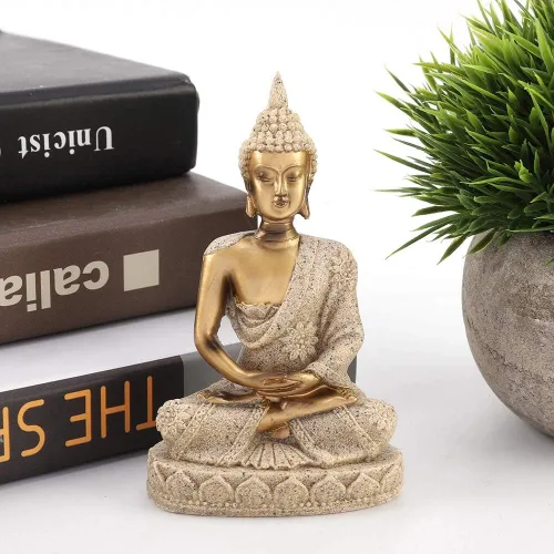 Miniatura 4 de Estatua de Buda, arenisca y resina, oro, mesa, hecho a mano, decoración de Buda