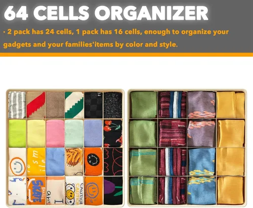 Miniatura 5 de SpaceAid Organizador Divisor de Cajón de Calcetines Paquete de 3, 64 Celdas Organizadores de Ropa Interior para Cómoda Armario Guardería