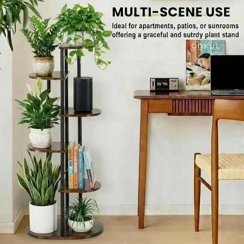 Miniatura 7 de Soporte escalonado para plantas de interior, estante alto de madera para plantas de 6 niveles y 7 macetas para múltiples plantas de flores, soporte
