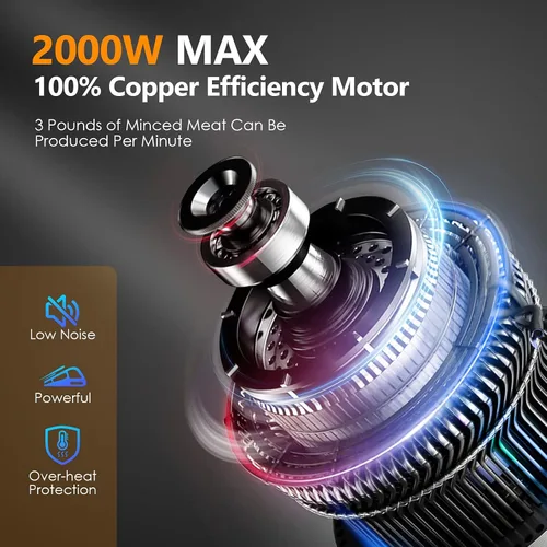 Miniatura 3 de CHEFFANO Picadora de carne eléctrica, 350W [2000W máx] Picadora de carne eléctrica, Molino de carne, Picadora de carne con 2 cuchillas de acero