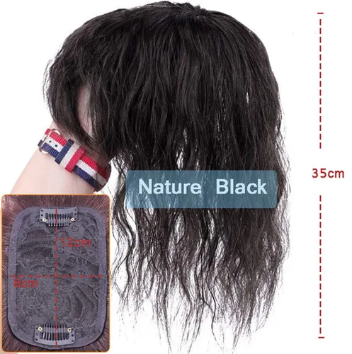 Miniatura 2 de 3 x 4.7 pulgadas con clip superior para mujer, cabello humano ligeramente rizado con flequillo lateral, color marrón oscuro, 10 pulgadas