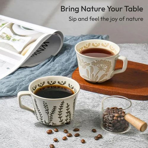 Miniatura 5 de Taza de café de cerámica, taza de té única y novedosa de 12 onzas con asa, taza de gres para té, moca, latte, capuchino, expreso