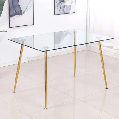 Miniatura 9 de Mesa de comedor rectangular de vidrio con patas doradas, mesa de cocina moderna de 47 pulgadas, rectangular, mesa de comedor cuadrada para 4
