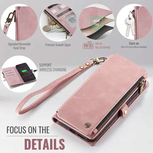 Miniatura 5 de Defencase Funda compatible con Samsung Galaxy S22 Plus con tarjetero de bloqueo RFID para mujeres y hombres, correa magnética de piel sintética