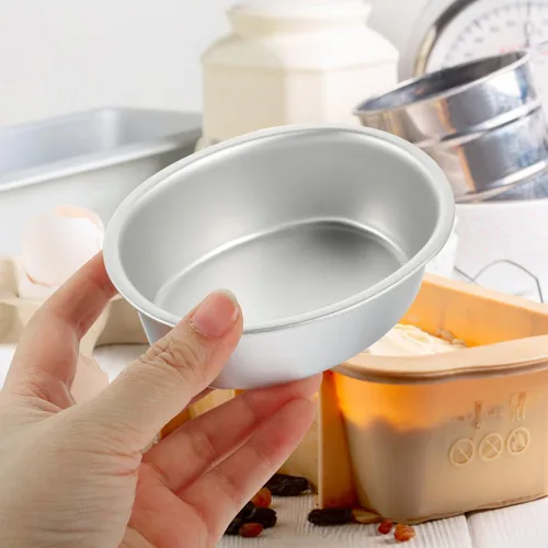 Miniatura 9 de Luxshiny Juego de 4 moldes ovalados de aleación de aluminio antiadherentes para hornear de 4.21 x 3.26 x 1.33 pulgadas para cocina casera y uso
