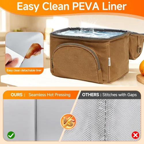 Miniatura 6 de Waxed Canvas Lunch Bag with 2 XL Ice Packs, Canvas Lunch Box, Lunch Cooler for Men Work, 10.5L 2 Compartments Insulated Leakproof Cooler Bags for