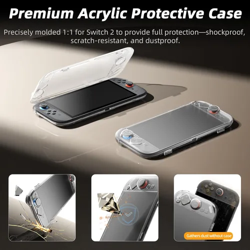 Miniatura 2 de Protective Case for Switch 2, AOLION Accessories for Switch 2 with Clear Acrylic Shell, Dust Plugs, Tempered Glass Screen Protector for Switch 2 and