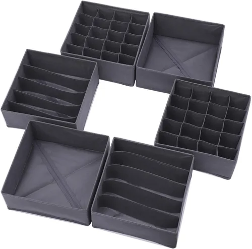 DIOMMELL Paquete de 6 cajas de almacenamiento de tela plegables para armario, aparador, cajón, cestas de tela, contenedores divisores para ropa,