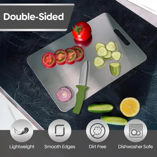 Miniatura 5 de Tabla de cortar 100% titanio puro, apto para uso alimentario y cuchillo, diseño duradero de doble cara, apto para lavavajillas para carne, pescado