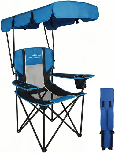 Miniatura 13 de FAIR WIND Silla de camping de gran tamaño con toldo ajustable de 380 libras de capacidad para personas pesadas, silla de playa plegable portátil