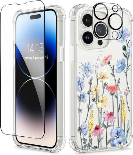 Miniatura 109 de GVIEWIN - Funda floral para iPhone 14 de 6.1 pulgadas, protector de pantalla + protector de lente de cámara, no se amarillenta, a prueba de golpes