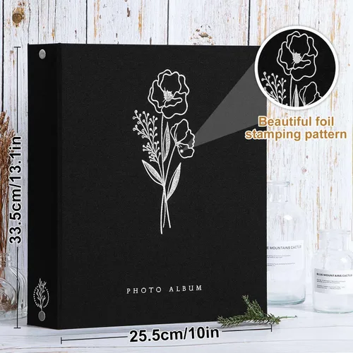 Miniatura 2 de Lanpn Álbum de fotos de 9 x 12 pulgadas, tapa dura de lino, sin ácidos, bolsillo de carga superior, libro de fotos con fundas que sostiene 52