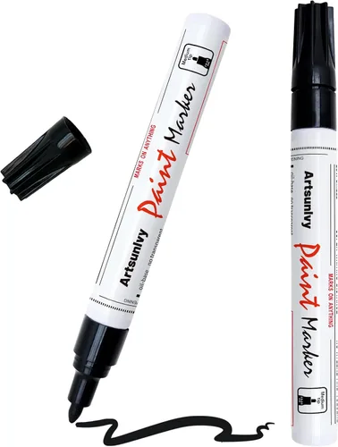 Miniatura 7 de Artsunlvy Rotuladores permanentes de pintura negra, paquete de 2 marcadores impermeables a base de aceite de secado rápido para plástico